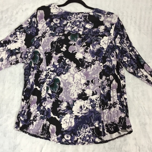 Simply Vera Vera Wang Purple Floral V-Neck Top Plus Sz 3X Long Sleeve Tee Rayon - Picture 3 of 13
